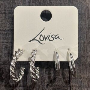 New Imported 2-Pair Silver Hoop Earrings Set